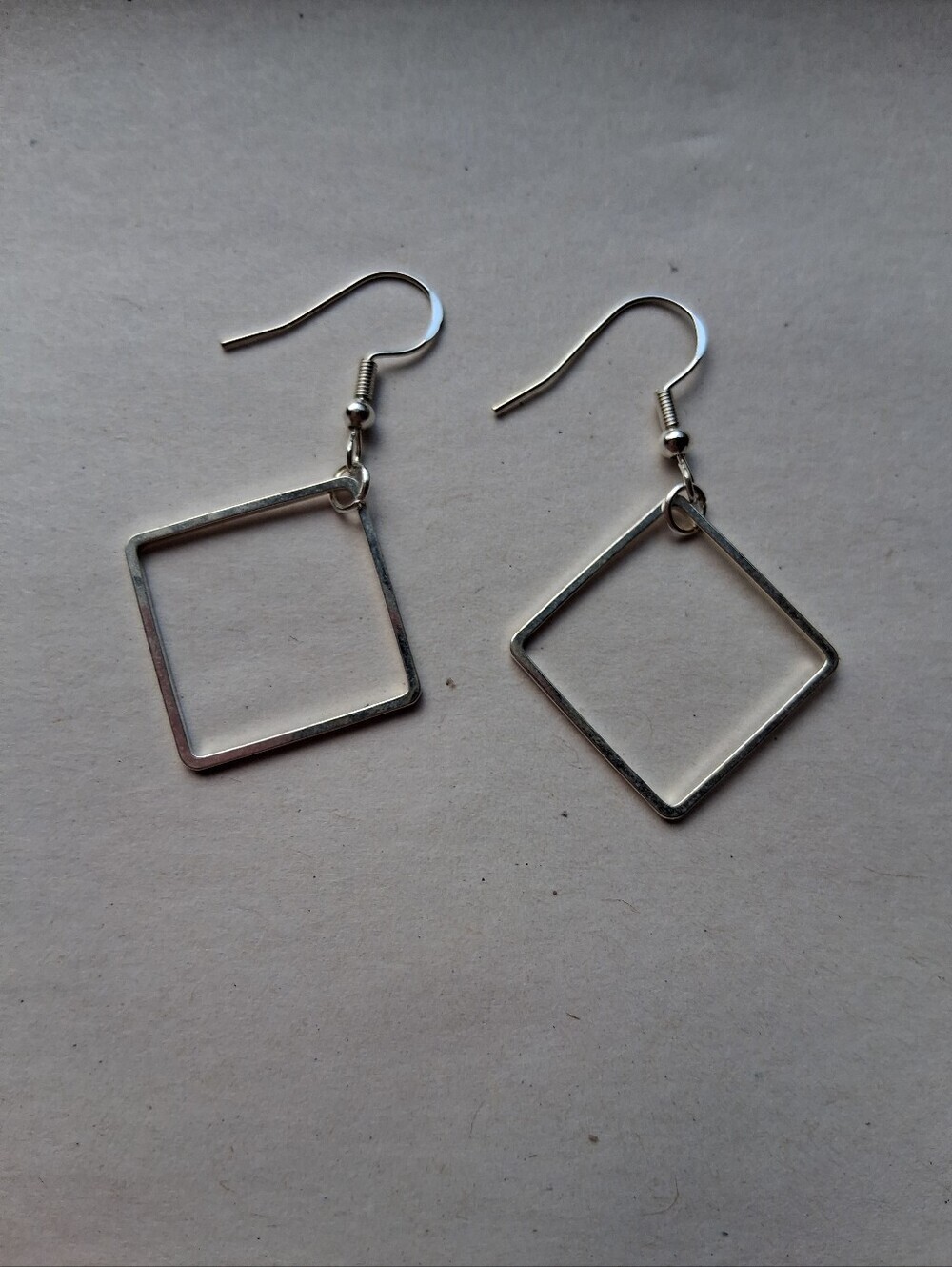 Hand Crafted Silver-Tone Open Square Drop Earrings
